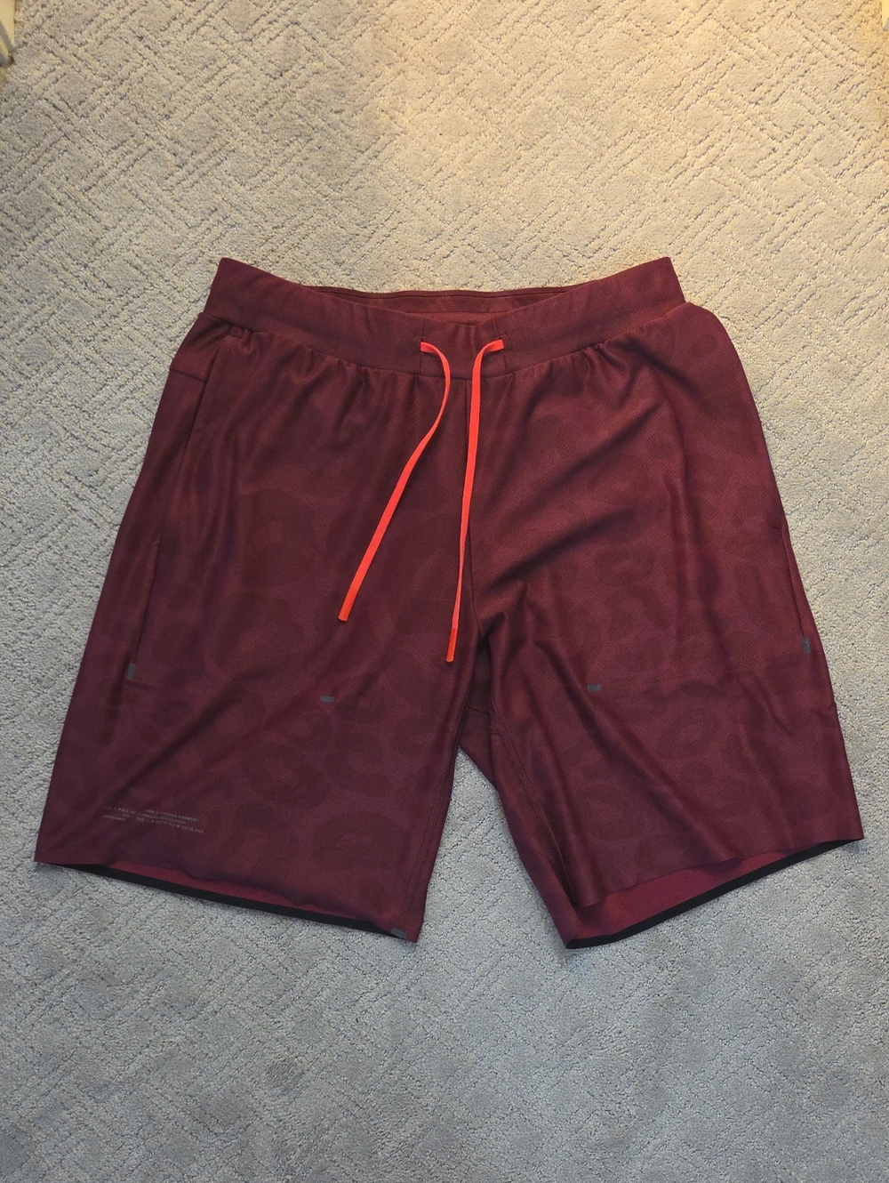 Lululemon Men's Athletic Maroon Shorts with Orange Drawstring